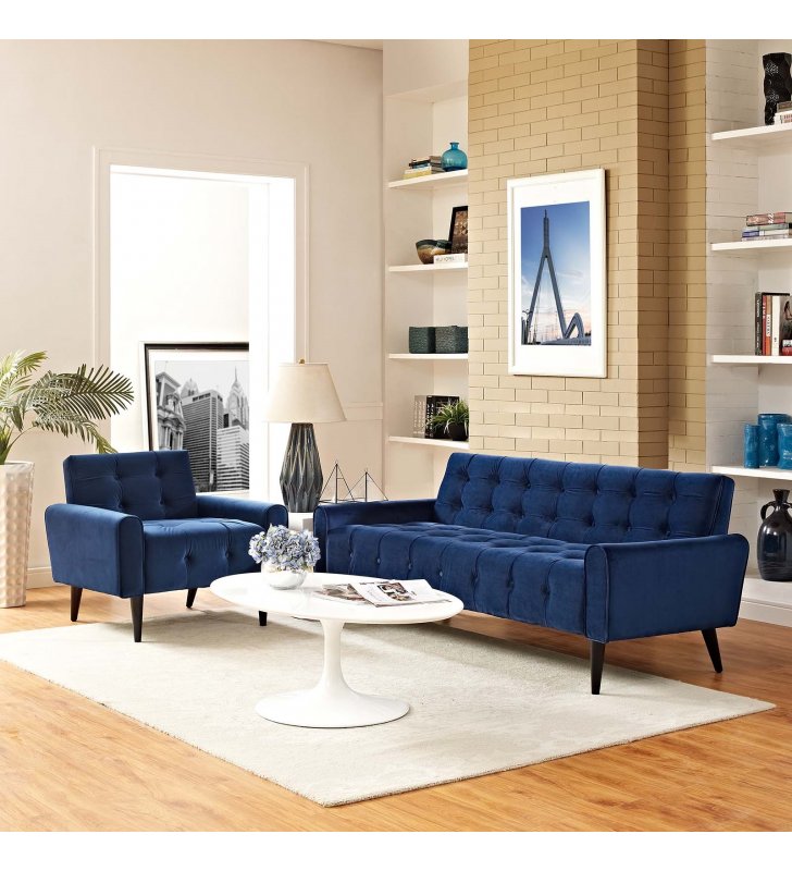 Delve Living Room Set Performance Velvet Set of 2 in Navy - Lexmod