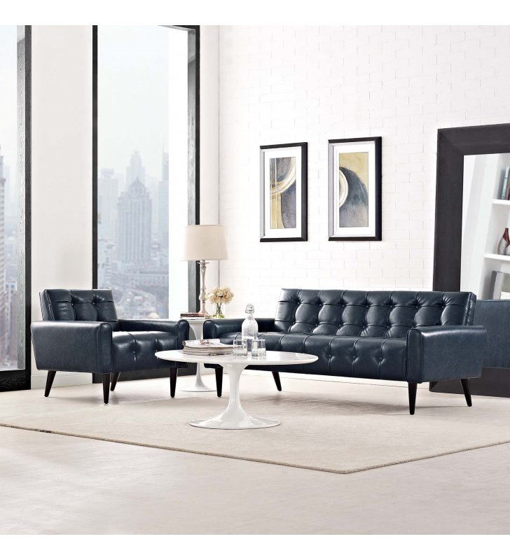 Delve 2 Piece Upholstered Vinyl Sofa and Armchair Set in Blue - Lexmod