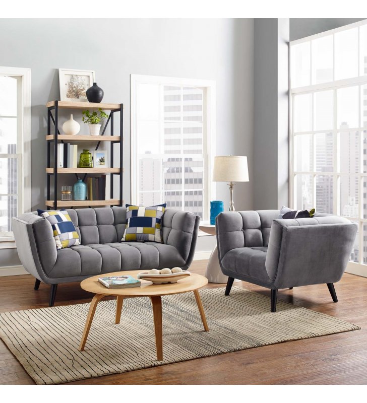 Bestow 2 Piece Performance Velvet Loveseat and Armchair Set in Gray - Lexmod