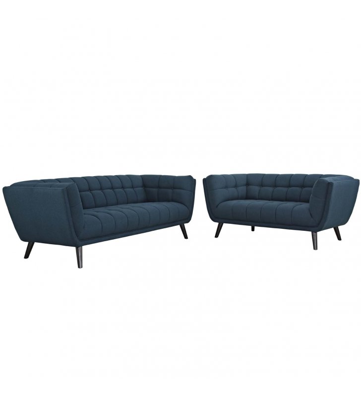 Bestow 2 Piece Upholstered Fabric Sofa and Loveseat Set in Blue - Lexmod