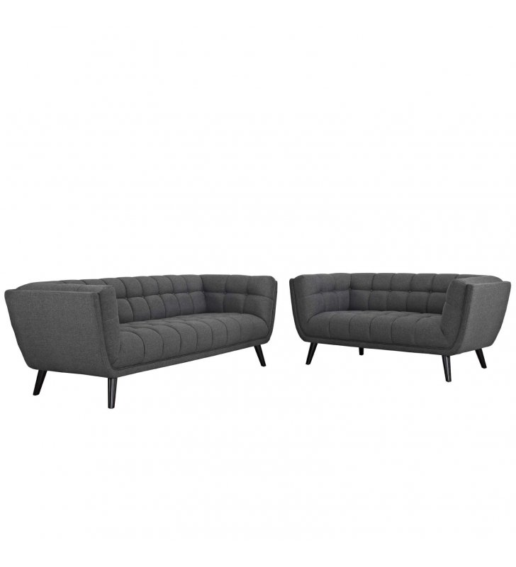 Bestow 2 Piece Upholstered Fabric Sofa and Loveseat Set in Gray - Lexmod