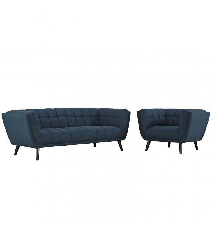 Bestow 2 Piece Upholstered Fabric Sofa and Armchair Set in Blue - Lexmod