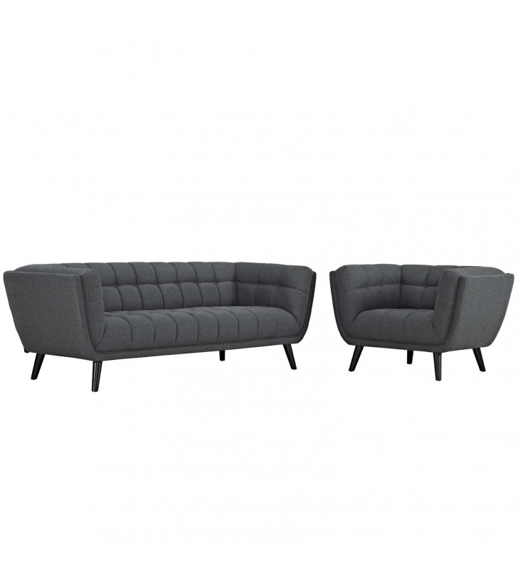 Bestow 2 Piece Upholstered Fabric Sofa and Armchair Set in Gray - Lexmod