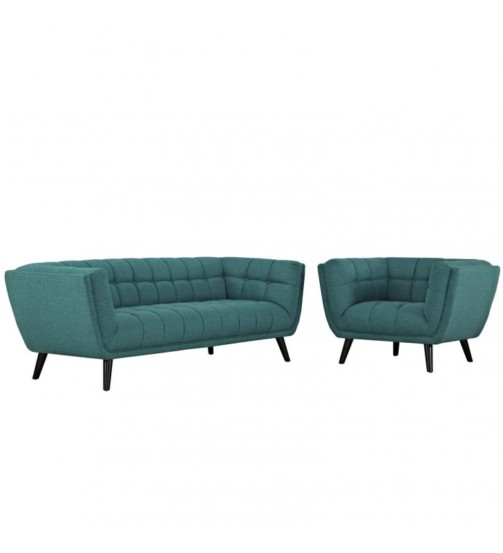Bestow 2 Piece Upholstered Fabric Sofa and Armchair Set in Teal - Lexmod