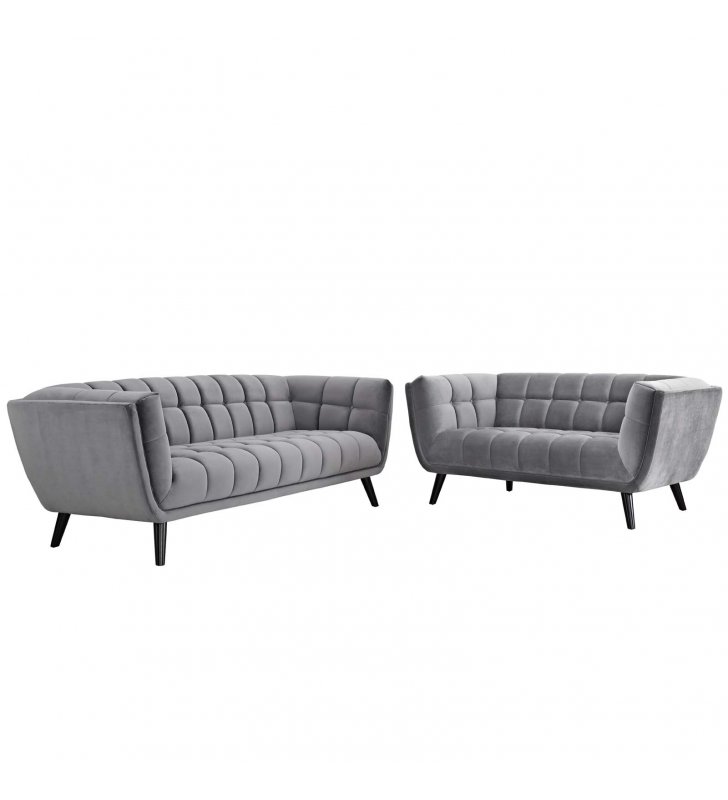 Bestow 2 Piece Performance Velvet Sofa and Loveseat Set in Gray - Lexmod