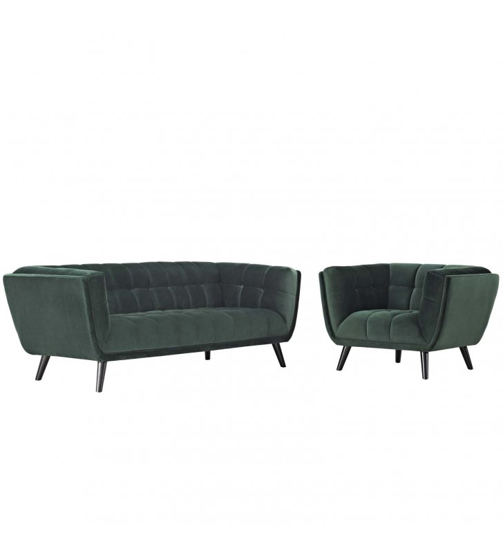 Bestow 2 Piece Performance Velvet Sofa and Armchair Set in Green - Lexmod