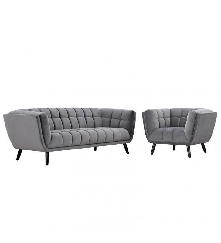 Bestow 2 Piece Performance Velvet Sofa and Armchair Set in Gray - Lexmod