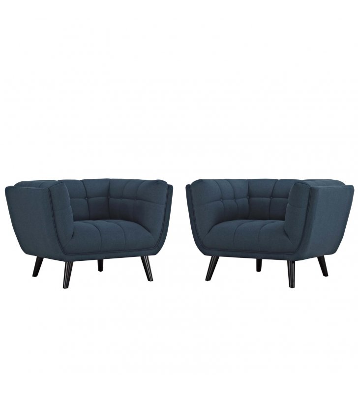 Bestow 2 Piece Upholstered Fabric Armchair Set in Blue - Lexmod
