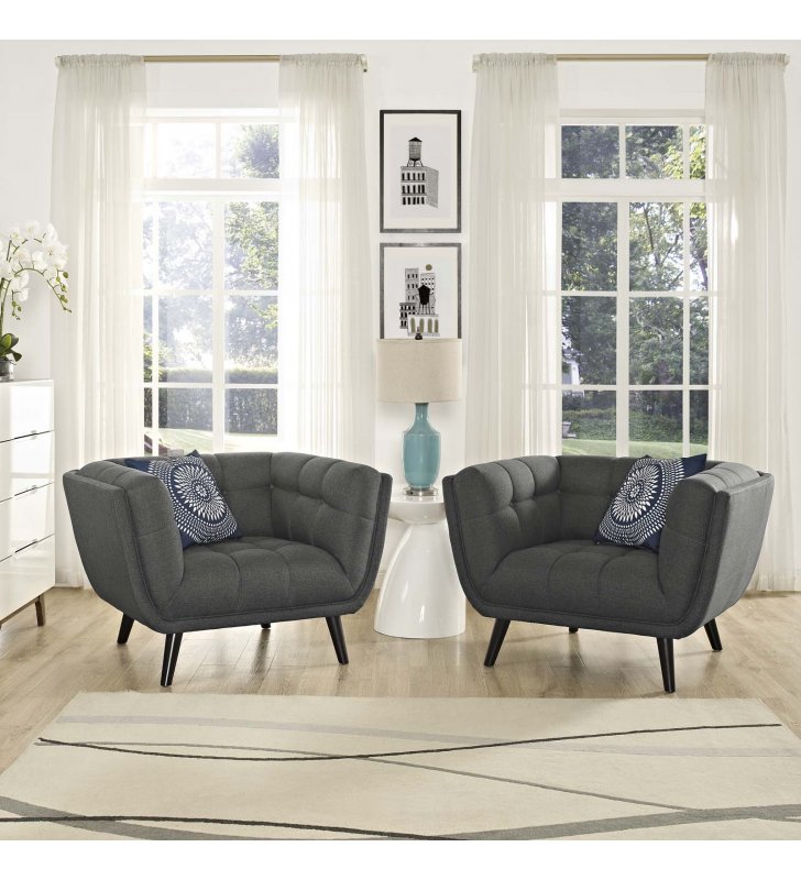 Bestow 2 Piece Upholstered Fabric Armchair Set in Gray - Lexmod