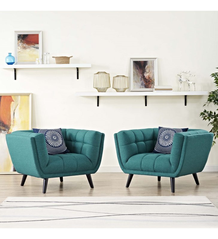 Bestow 2 Piece Upholstered Fabric Armchair Set in Teal - Lexmod