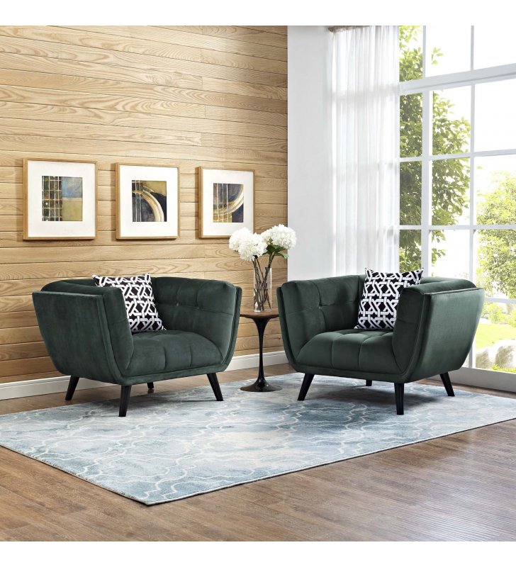 Bestow 2 Piece Performance Velvet Armchair Set in Green - Lexmod