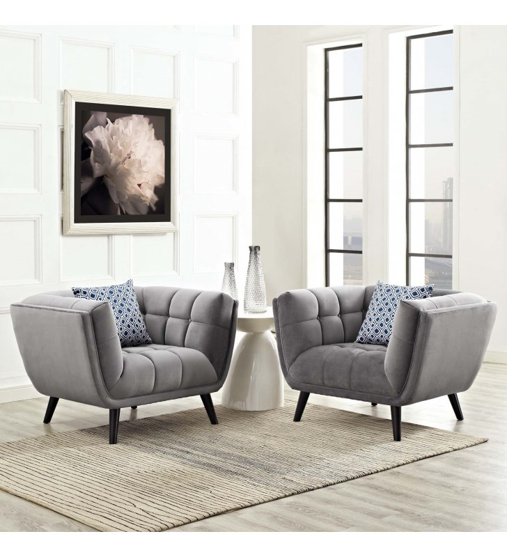 Bestow 2 Piece Performance Velvet Armchair Set in Gray - Lexmod