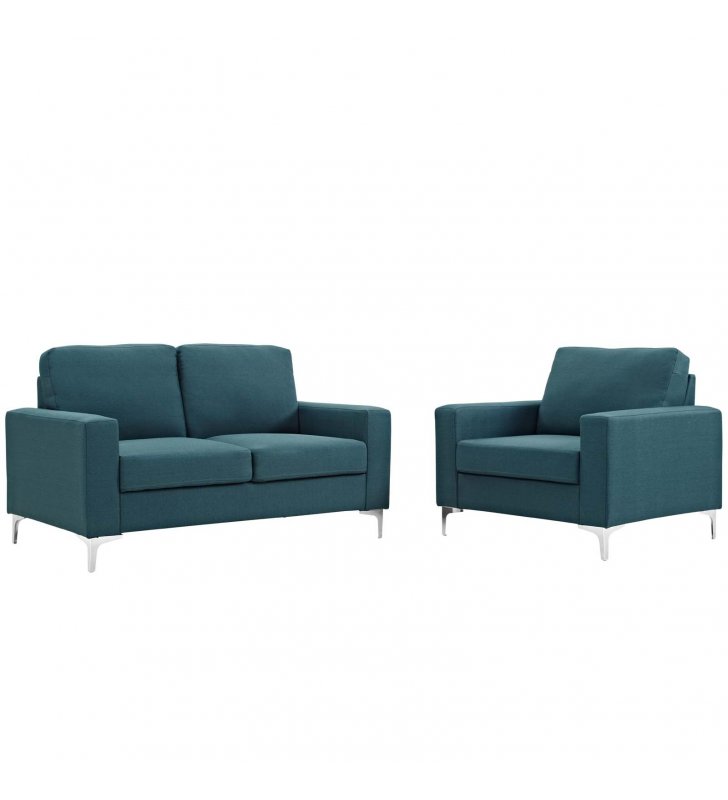 Allure 2 Piece Sofa and Armchair Set in Blue - Lexmod