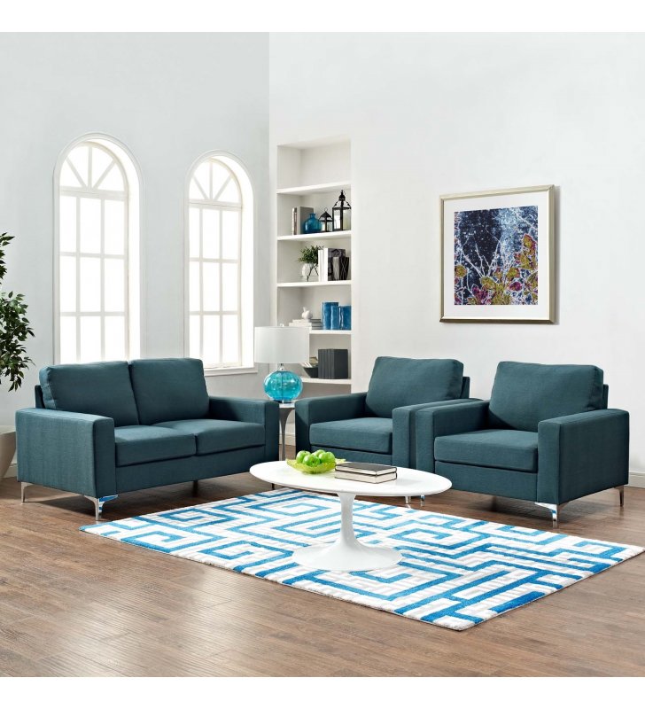 Allure 3 Piece Sofa and Armchair Set in Blue - Lexmod