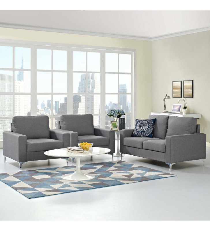 Allure 3 Piece Sofa and Armchair Set in Gray - Lexmod