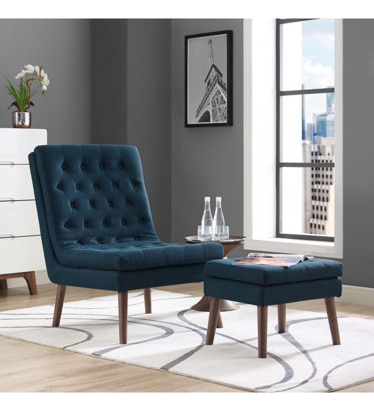 Modify Upholstered Lounge Chair and Ottoman in Azure - Lexmod