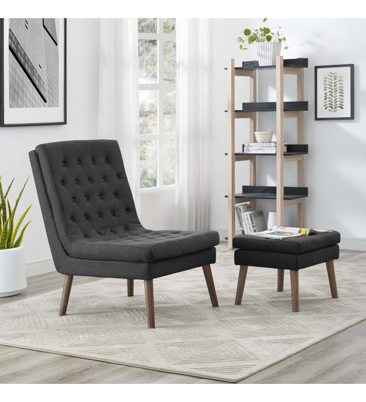Modify Upholstered Lounge Chair and Ottoman in Gray - Lexmod