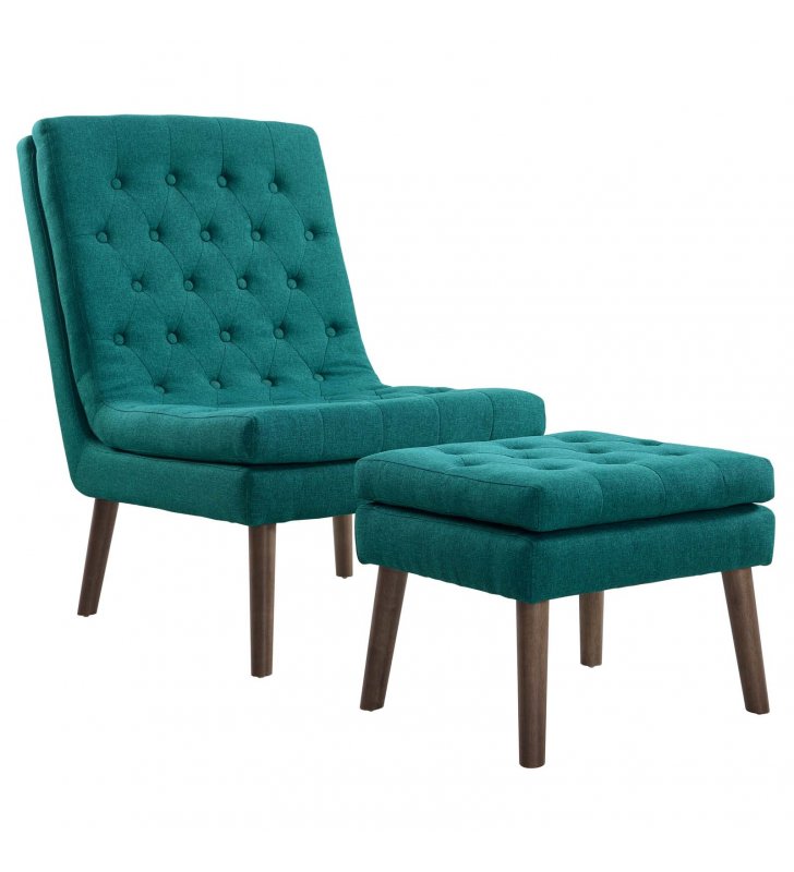 Modify Upholstered Lounge Chair and Ottoman in Teal - Lexmod