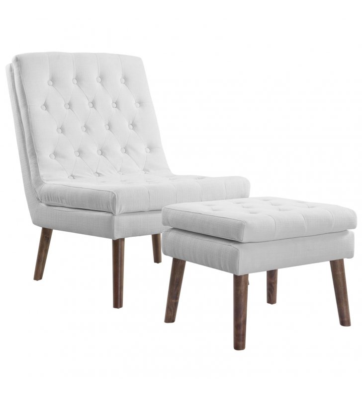 Modify Upholstered Lounge Chair and Ottoman in White - Lexmod