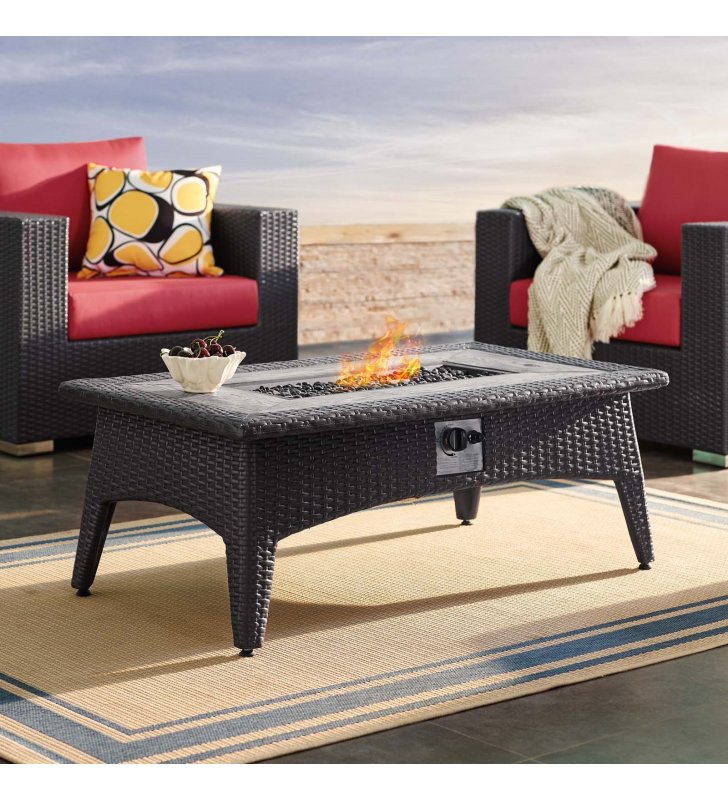 Splendor 43.5" Rectangle Outdoor Patio Fire Pit Table in Espresso - Lexmod