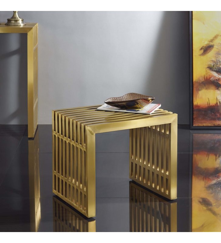 Gridiron Small Stainless Steel Bench in Gold - Lexmod