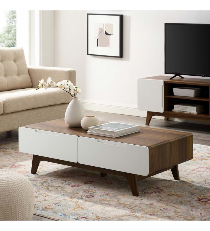 Origin 47" Coffee Table in Walnut White - Lexmod