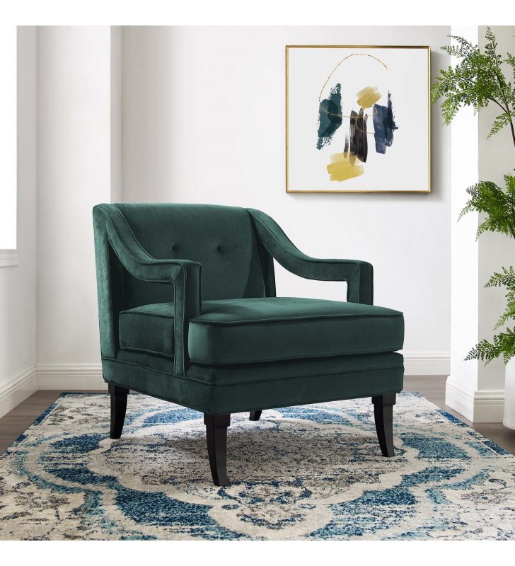 Concur Button Tufted Performance Velvet Armchair in Green - Lexmod