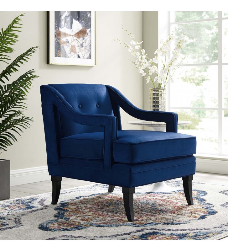 Concur Button Tufted Performance Velvet Armchair in Navy - Lexmod