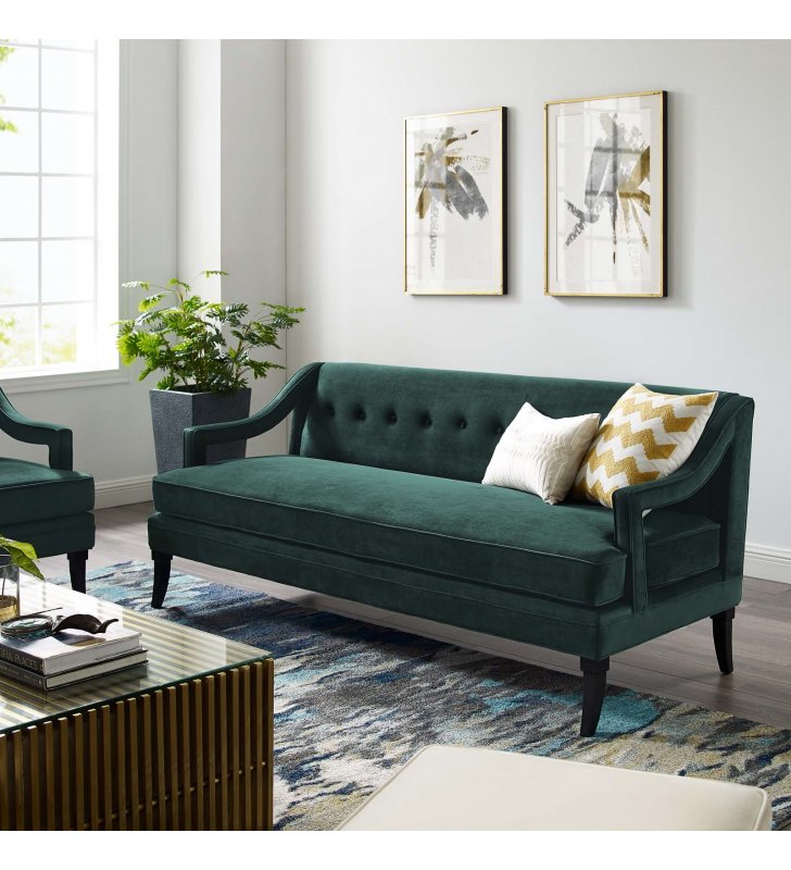 Concur Button Tufted Performance Velvet Sofa in Green - Lexmod