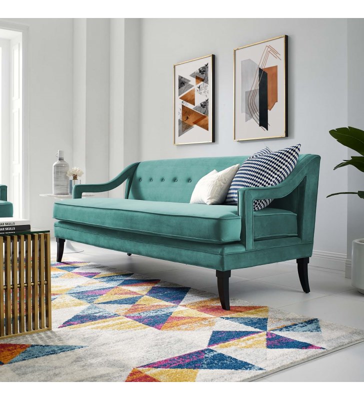 Concur Button Tufted Performance Velvet Sofa in Teal - Lexmod