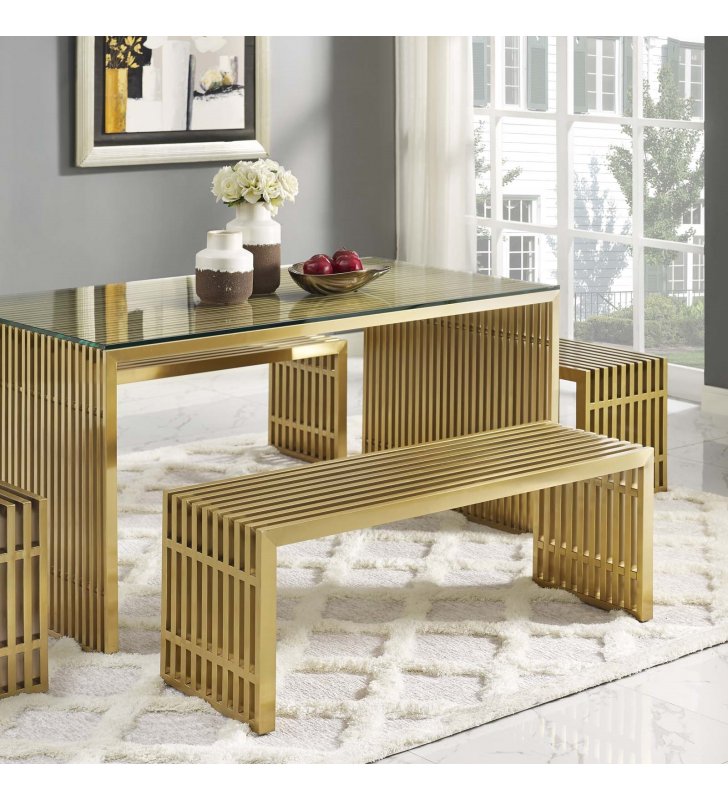 Gridiron Large Stainless Steel Bench in Gold - Lexmod