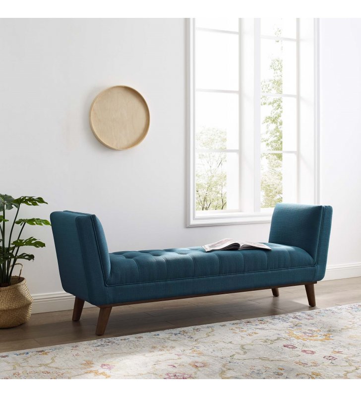 Haven Tufted Button Upholstered Fabric Accent Bench in Azure - Lexmod