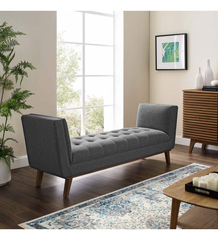 Haven Tufted Button Upholstered Fabric Accent Bench in Gray - Lexmod