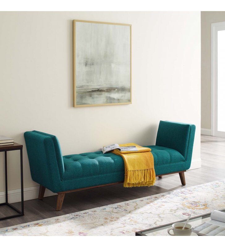 Haven Tufted Button Upholstered Fabric Accent Bench in Teal - Lexmod
