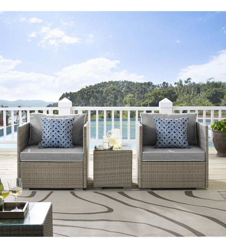 Repose 3 Piece Outdoor Patio Sectional Set in Light Gray Gray - Lexmod