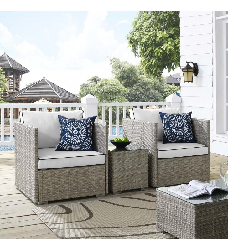 Repose 3 Piece Outdoor Patio Sectional Set in Light Gray White - Lexmod