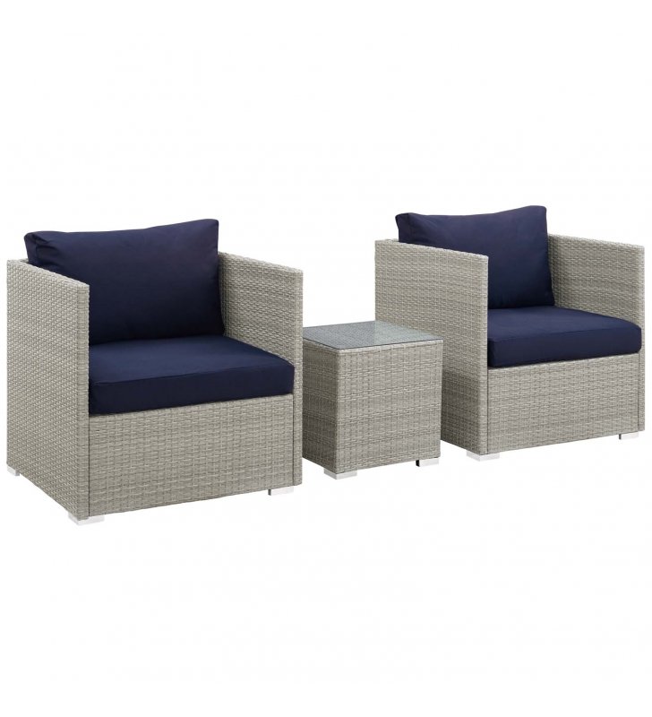 Repose 3 Piece Outdoor Patio Sunbrella¬Æ Sectional Set in Light Gray Navy - Lexmod
