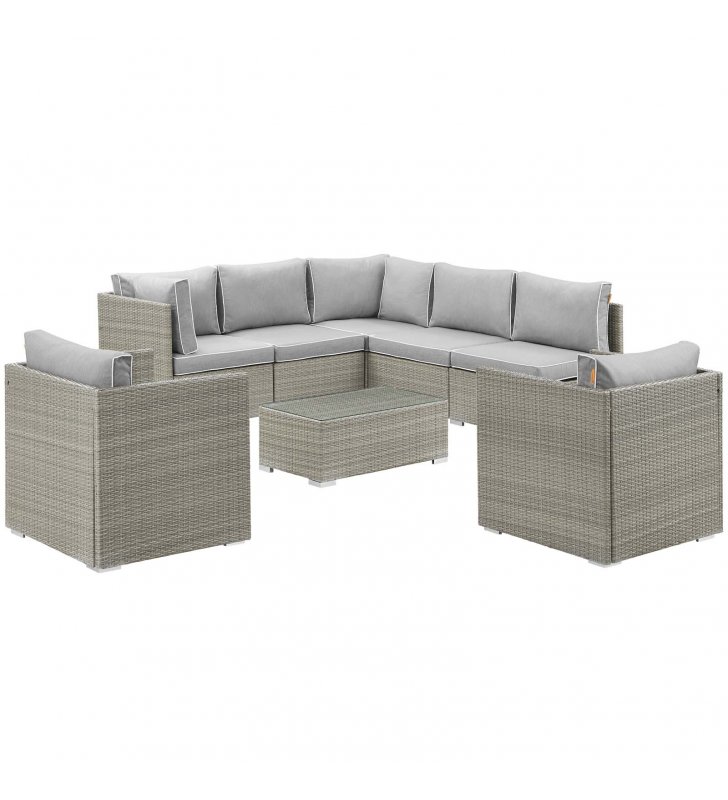 Repose 8 Piece Outdoor Patio Sectional Set in Light Gray Gray - Lexmod