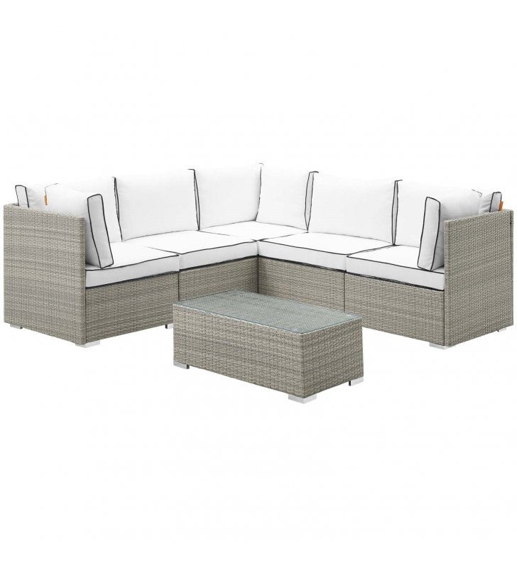 Repose 6 Piece Outdoor Patio Sectional Set in Light Gray White - Lexmod