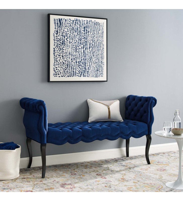Adelia Chesterfield Style Button Tufted Performance Velvet Bench in Navy - Lexmod