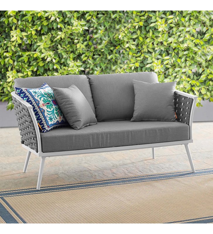 Stance Outdoor Patio Aluminum Loveseat in White Gray - Lexmod