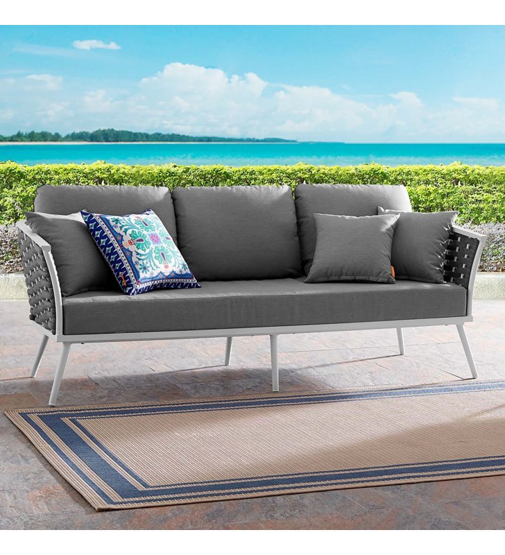 Stance Outdoor Patio Aluminum Sofa in White Gray - Lexmod