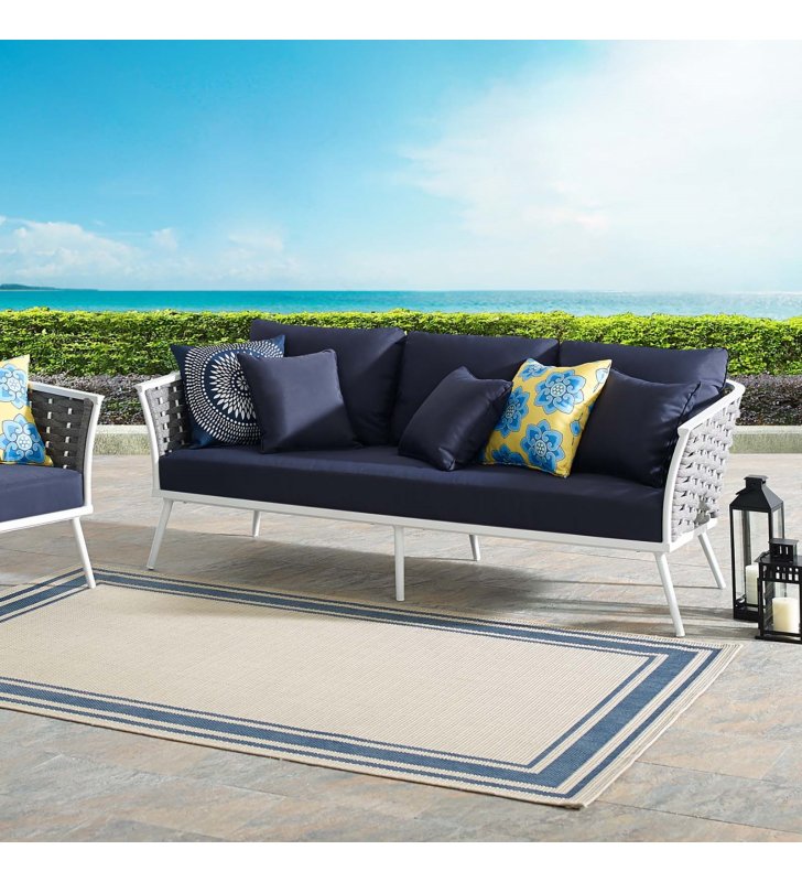 Stance Outdoor Patio Aluminum Sofa in White navy - Lexmod