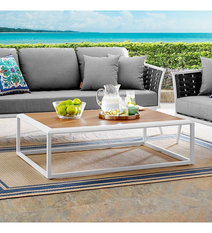 Stance Outdoor Patio Aluminum Coffee Table in White Natural - Lexmod