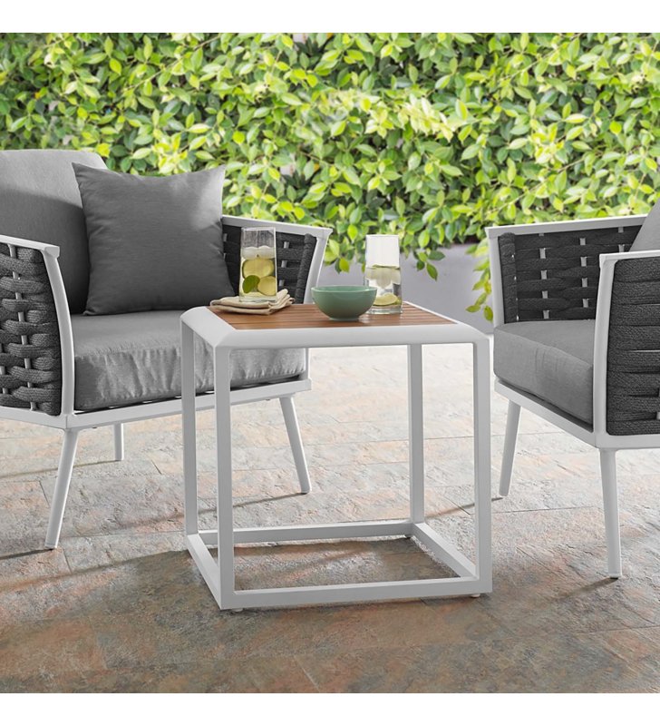 Stance Outdoor Patio Aluminum Side Table in White Natural - Lexmod