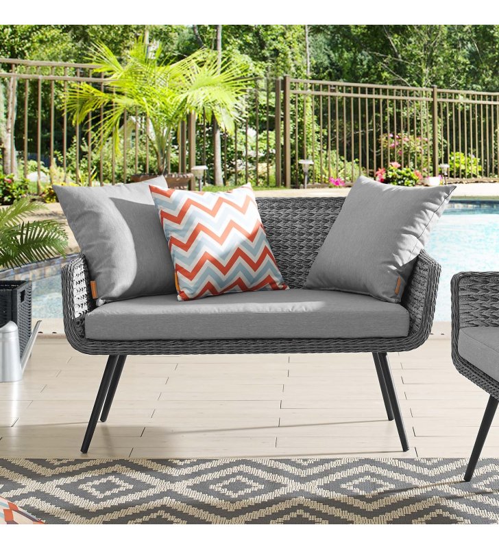Endeavor Outdoor Patio Wicker Rattan Loveseat in Gray Gray - Lexmod