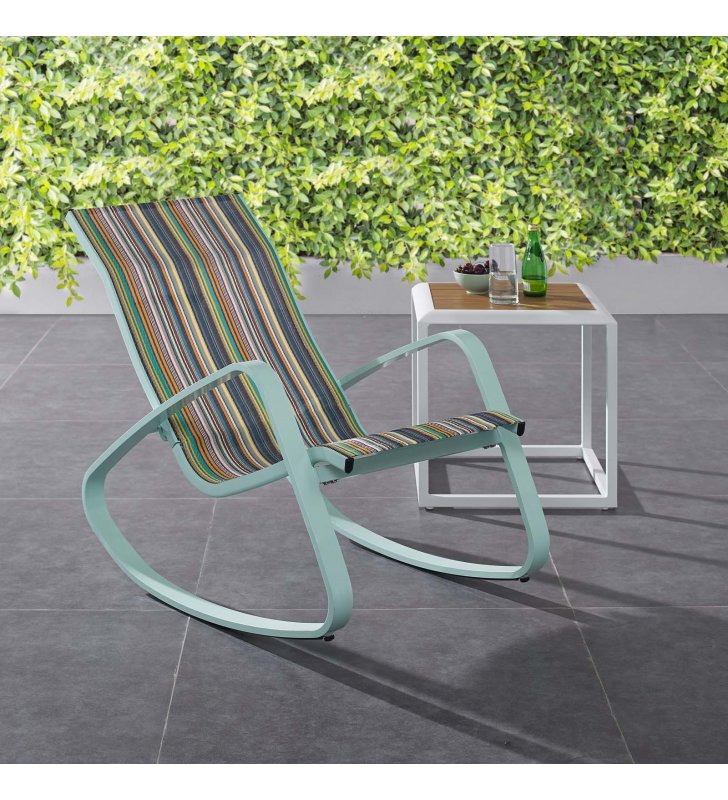 Traveler Rocking Outdoor Patio Mesh Sling Lounge Chair in Green Stripe - Lexmod