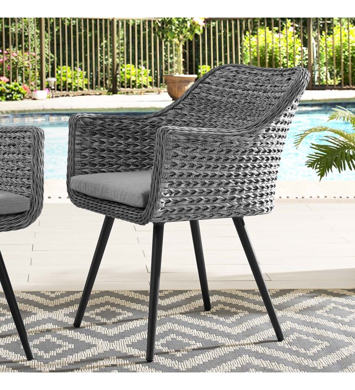 Endeavor Outdoor Patio Wicker Rattan Dining Armchair in Gray Gray - Lexmod