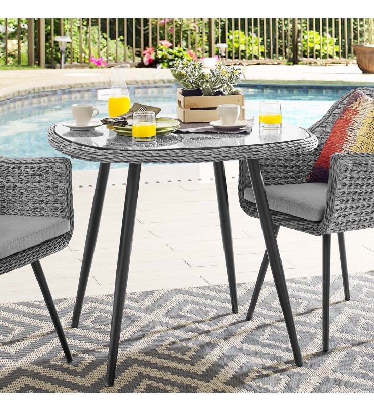 Endeavor 36" Outdoor Patio Wicker Rattan Dining Table in Gray - Lexmod