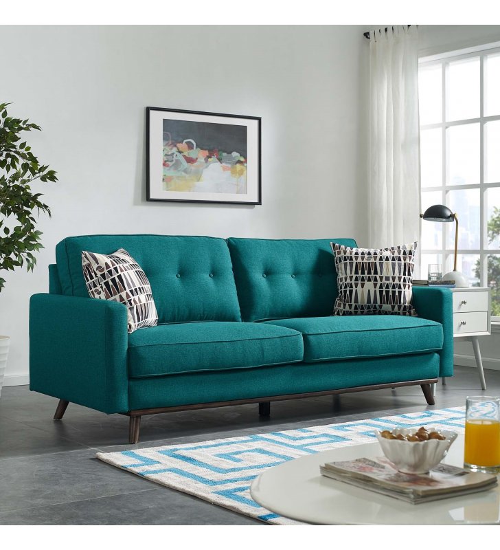 Prompt Upholstered Fabric Sofa in Teal - Lexmod